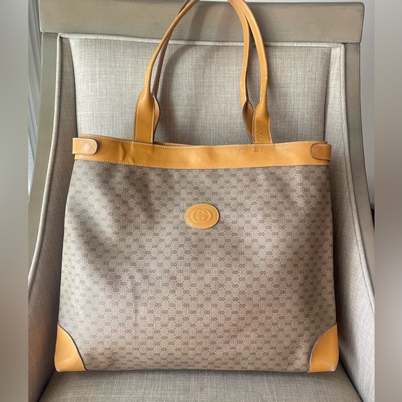 100% Authentic Gucci vintage GG canvas large tote bag 002.123.0138 (PP5) - Picture 1 of 16